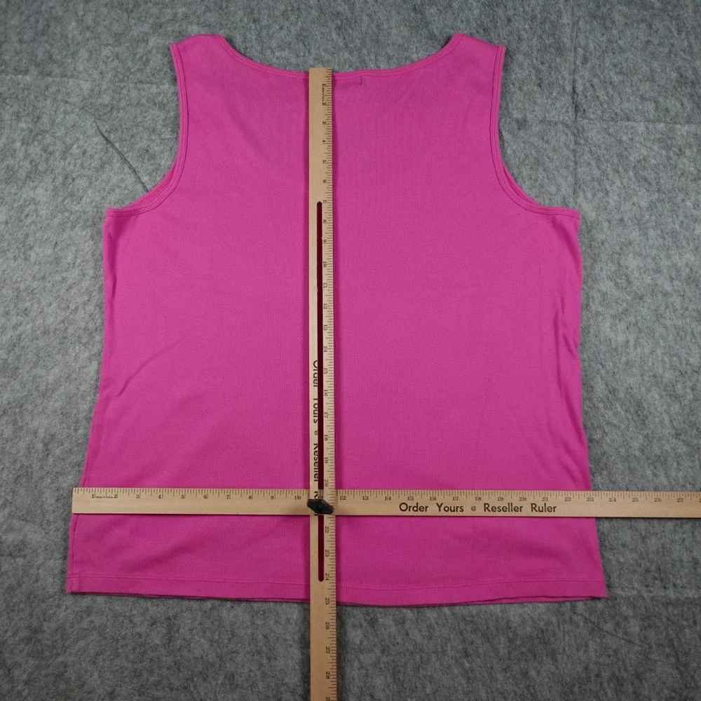 Ralph‎ Lauren Top Women L/XL? Pink Ribbed Scoop Neck Sleeveless Embroidered Tank